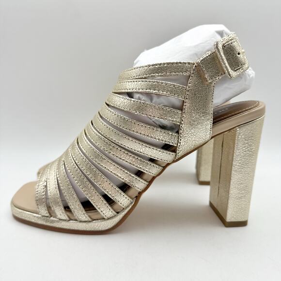 Donald Pliner Womens Sevanna Heeled Sandals US 8.5 M Gold Metallic Leather NIB - Picture 9 of 13
